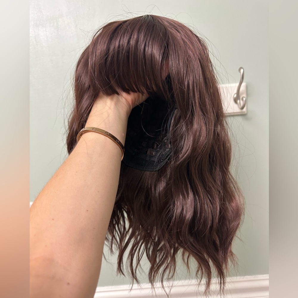 15” Synthetic Cherry Brown Shoulder-Length w/Front Bangs Costume Wig